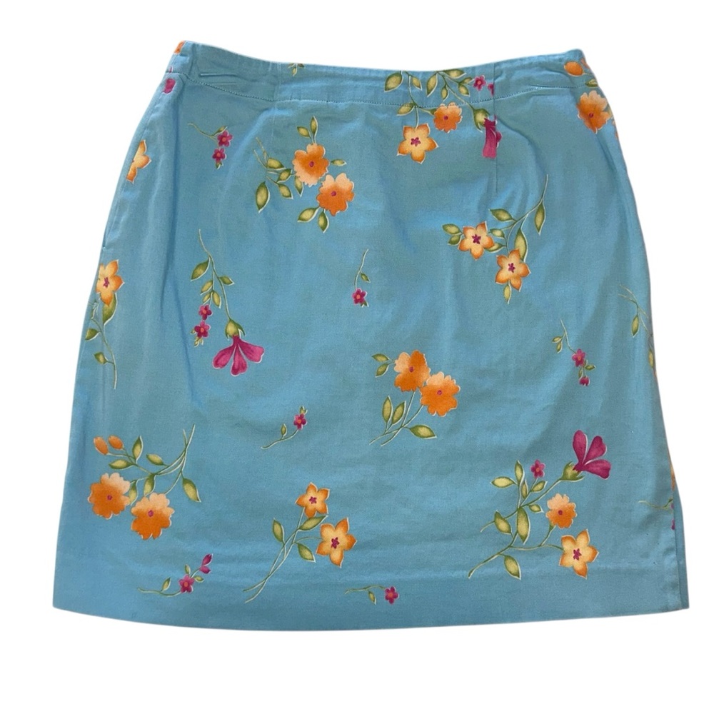Kate Hill Women’s Skirt Cotton-Blend Blue Floral Mini Size 2 Petite - Picture 2 of 6